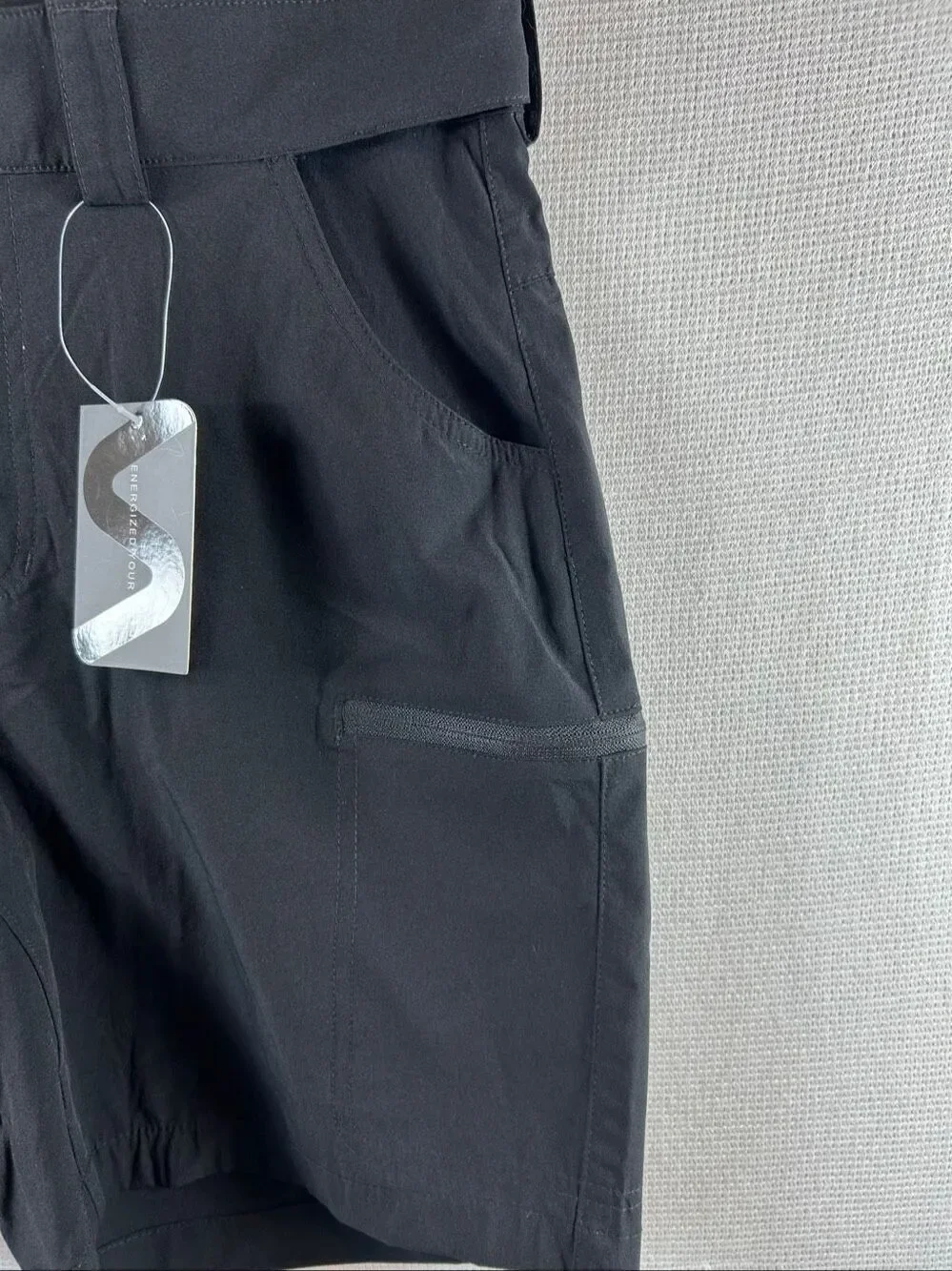 FitsT4 Sports Men's Cargo Hiking Shorts Black Stretch Outdoor Water Resist 32